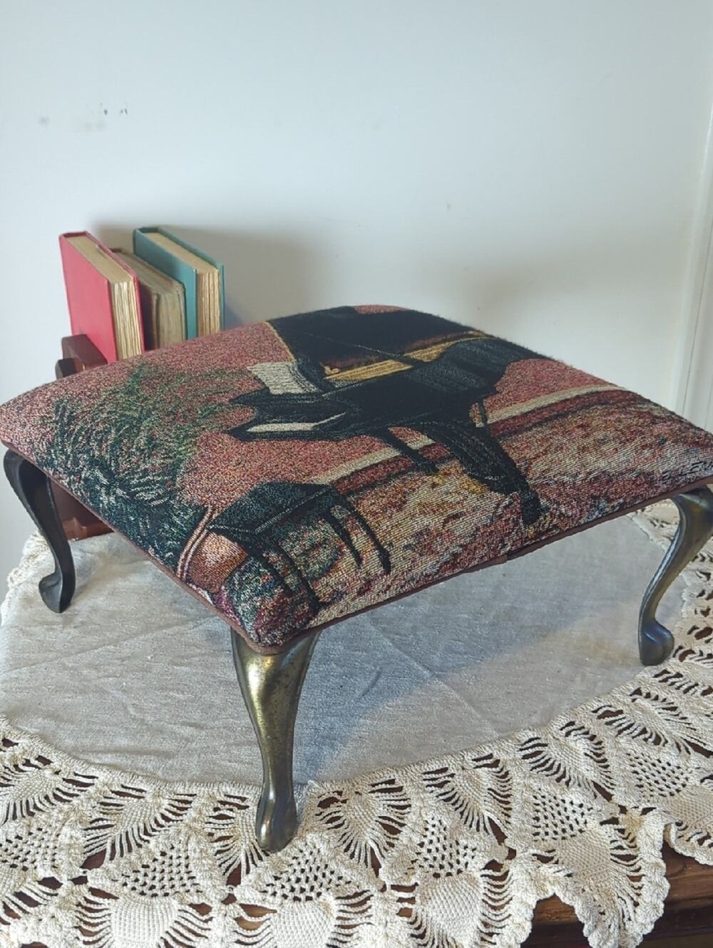 Vintage 90's/Y2K Tapestry Footstool  Baby Grand Piano Upholstery
